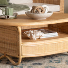 bali & pari Dyna Natural Rattan Coffee Table with Open Shelf - Handwoven Wicker Accent Table with Oval Tabletop and Braided Weavings, Coastal Boho Living Room Centerpiece