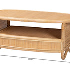 bali & pari Dyna Natural Rattan Coffee Table with Open Shelf - Handwoven Wicker Accent Table with Oval Tabletop and Braided Weavings, Coastal Boho Living Room Centerpiece