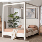 Baxton Studio Aerona Boucle Upholstered Canopy Bed - Four Poster Platform Bed with Channel-Tufted Headboard, Cream, Queen