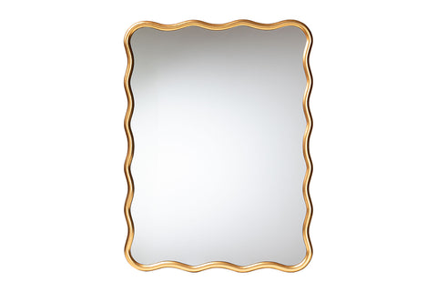 Baxton Studio Cassara Gold Scalloped Rectangular Wall Mirror - Stylish Curved Edge Decorative Wall Accent for Living Room, Bedroom, or Entryway