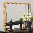 Baxton Studio Cassara Gold Scalloped Rectangular Wall Mirror - Stylish Curved Edge Decorative Wall Accent for Living Room, Bedroom, or Entryway