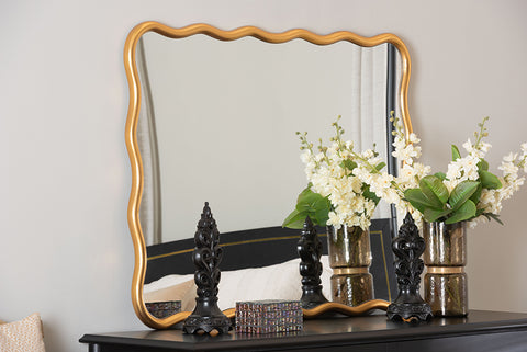 Baxton Studio Cassara Gold Scalloped Rectangular Wall Mirror - Stylish Curved Edge Decorative Wall Accent for Living Room, Bedroom, or Entryway