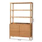 bali & pari Mortis Natural Rattan Display Shelf with 2-Door Storage Cabinet – Coastal Boho Wicker Bookcase or Hutch for Living or Dining Room