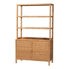 bali & pari Mortis Natural Rattan Display Shelf with 2-Door Storage Cabinet – Coastal Boho Wicker Bookcase or Hutch for Living or Dining Room