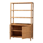 bali & pari Mortis Natural Rattan Display Shelf with 2-Door Storage Cabinet – Coastal Boho Wicker Bookcase or Hutch for Living or Dining Room