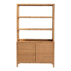 bali & pari Mortis Natural Rattan Display Shelf with 2-Door Storage Cabinet – Coastal Boho Wicker Bookcase or Hutch for Living or Dining Room
