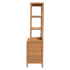 bali & pari Mortis Natural Rattan Display Shelf with 2-Door Storage Cabinet – Coastal Boho Wicker Bookcase or Hutch for Living or Dining Room