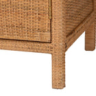 bali & pari Mortis Natural Rattan Display Shelf with 2-Door Storage Cabinet – Coastal Boho Wicker Bookcase or Hutch for Living or Dining Room