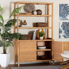 bali & pari Mortis Natural Rattan Display Shelf with 2-Door Storage Cabinet – Coastal Boho Wicker Bookcase or Hutch for Living or Dining Room