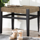 bali & pari Amber Seagrass Accent Bench - Handwoven Natural Fiber Stool with Black Wood Frame, Compact Coastal Boho Seating for Living Room or Entryway