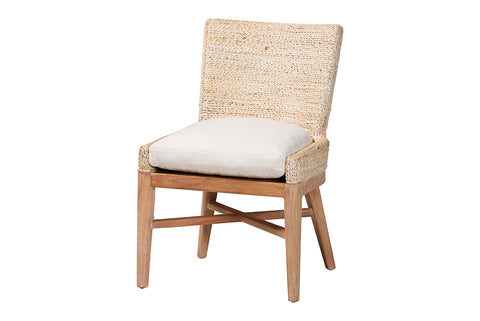 bali & pari Ridley Seagrass Dining Chair with Mahogany Wood Frame - Coastal Accent Chair with Woven Square Back and Cushioned Seat for Dining Room or Kitchen, Whitewash