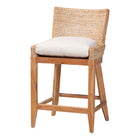 bali & pari Ridley Seagrass Counter Stool with Mahogany Wood Frame - Coastal Seating with Woven Square Back and Cushioned Seat for Kitchen Island or Breakfast Bar, Whitewash
