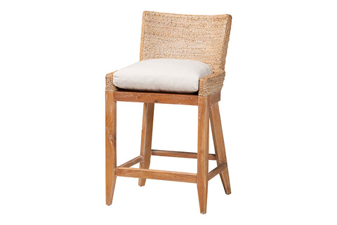 bali & pari Ridley Seagrass Counter Stool with Mahogany Wood Frame - Coastal Seating with Woven Square Back and Cushioned Seat for Kitchen Island or Breakfast Bar, Whitewash