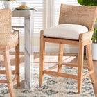 bali & pari Ridley Seagrass Counter Stool with Mahogany Wood Frame - Coastal Seating with Woven Square Back and Cushioned Seat for Kitchen Island or Breakfast Bar, Whitewash