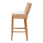 bali & pari Ridley Seagrass Bar Stool with Mahogany Wood Frame - Coastal Seating with Woven Square Back and Cushioned Seat for Bar Island or Lounge, Whitewash
