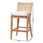 bali & pari Ridley Seagrass Bar Stool with Mahogany Wood Frame - Coastal Seating with Woven Square Back and Cushioned Seat for Bar Island or Lounge, Whitewash
