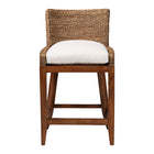 bali & pari Ridley Seagrass Counter Stool with Mahogany Wood Frame - Coastal Seating with Woven Square Back and Cushioned Seat for Kitchen Island or Breakfast Bar, Brown Wash