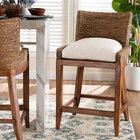 bali & pari Ridley Seagrass Counter Stool with Mahogany Wood Frame - Coastal Seating with Woven Square Back and Cushioned Seat for Kitchen Island or Breakfast Bar, Brown Wash
