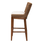 bali & pari Ridley Seagrass Bar Stool with Mahogany Wood Frame - Coastal Seating with Woven Square Back and Cushioned Seat for Bar Island or Lounge, Brown Wash