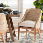 bali & pari Jasper Seagrass Dining Chair with Mahogany Wood Frame - Coastal Accent Chair with Woven Wingback and Cushioned Seat for Dining Room or Kitchen, Whitewash