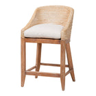 bali & pari Jasper Seagrass Counter Stool with Mahogany Wood Frame - Coastal Seating with Woven Wingback and Cushioned Seat for Kitchen Island or Breakfast Bar, Whitewash
