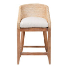 bali & pari Jasper Seagrass Counter Stool with Mahogany Wood Frame - Coastal Seating with Woven Wingback and Cushioned Seat for Kitchen Island or Breakfast Bar, Whitewash
