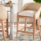 bali & pari Jasper Seagrass Counter Stool with Mahogany Wood Frame - Coastal Seating with Woven Wingback and Cushioned Seat for Kitchen Island or Breakfast Bar, Whitewash
