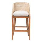 bali & pari Jasper Seagrass Bar Stool with Mahogany Wood Frame - Coastal Seating with Woven Wingback and Cushioned Seat for Bar Island or Lounge, Whitewash