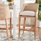bali & pari Jasper Seagrass Bar Stool with Mahogany Wood Frame - Coastal Seating with Woven Wingback and Cushioned Seat for Bar Island or Lounge, Whitewash