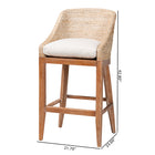 bali & pari Jasper Seagrass Bar Stool with Mahogany Wood Frame - Coastal Seating with Woven Wingback and Cushioned Seat for Bar Island or Lounge, Whitewash