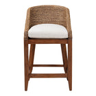 bali & pari Jasper Seagrass Counter Stool with Mahogany Wood Frame - Coastal Seating with Woven Wingback and Cushioned Seat for Kitchen Island or Breakfast Bar, Brown Wash