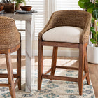 bali & pari Jasper Seagrass Counter Stool with Mahogany Wood Frame - Coastal Seating with Woven Wingback and Cushioned Seat for Kitchen Island or Breakfast Bar, Brown Wash