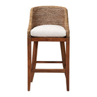 bali & pari Jasper Seagrass Bar Stool with Mahogany Wood Frame - Coastal Seating with Woven Wingback and Cushioned Seat for Bar Island or Lounge, Brown Wash