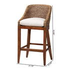 bali & pari Jasper Seagrass Bar Stool with Mahogany Wood Frame - Coastal Seating with Woven Wingback and Cushioned Seat for Bar Island or Lounge, Brown Wash