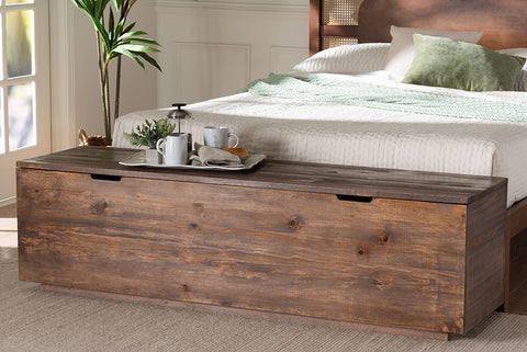 bali & pari Alfonso Wood Storage Trunk with Hinged Lid - Rectangular Blanket Chest and Bedroom Bench with Spacious Interior, Modern Farmhouse Storage Furniture for Entryway, Bedroom, or Living Room