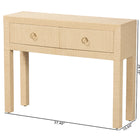 bali & pari Noah Grasscloth 2-Drawer Console Table - Woven Texture Entryway Table with Gold Ring Pulls, Narrow Hallway or Living Room Accent Table, Light Brown