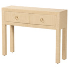 bali & pari Noah Grasscloth 2-Drawer Console Table - Woven Texture Entryway Table with Gold Ring Pulls, Narrow Hallway or Living Room Accent Table, Light Brown