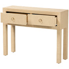 bali & pari Noah Grasscloth 2-Drawer Console Table - Woven Texture Entryway Table with Gold Ring Pulls, Narrow Hallway or Living Room Accent Table, Light Brown