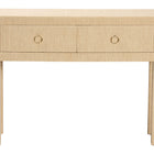 bali & pari Noah Grasscloth 2-Drawer Console Table - Woven Texture Entryway Table with Gold Ring Pulls, Narrow Hallway or Living Room Accent Table, Light Brown