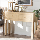 bali & pari Noah Grasscloth 2-Drawer Console Table - Woven Texture Entryway Table with Gold Ring Pulls, Narrow Hallway or Living Room Accent Table, Light Brown