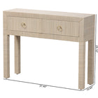 bali & pari Noah Grasscloth 2-Drawer Console Table - Woven Texture Entryway Table with Gold Ring Pulls, Narrow Hallway or Living Room Accent Table, Beige