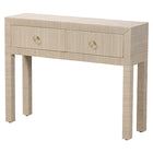 bali & pari Noah Grasscloth 2-Drawer Console Table - Woven Texture Entryway Table with Gold Ring Pulls, Narrow Hallway or Living Room Accent Table, Beige