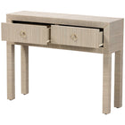 bali & pari Noah Grasscloth 2-Drawer Console Table - Woven Texture Entryway Table with Gold Ring Pulls, Narrow Hallway or Living Room Accent Table, Beige