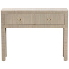 bali & pari Noah Grasscloth 2-Drawer Console Table - Woven Texture Entryway Table with Gold Ring Pulls, Narrow Hallway or Living Room Accent Table, Beige