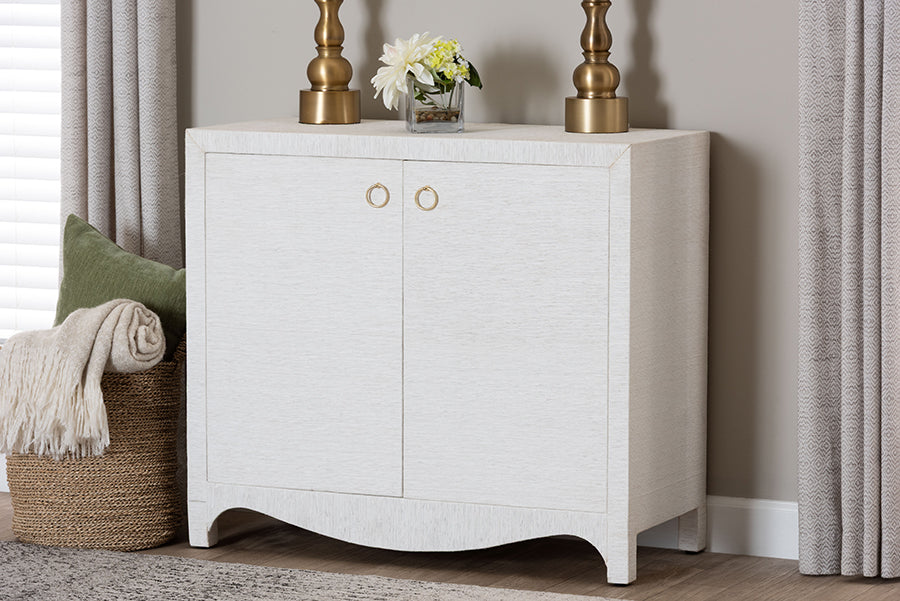 bali & pari Ximena Grasscloth Storage Cabinet - 2-Door Woven Accent Cabinet with Gold Ring Pulls for Living Room, Bedroom, or Entryway