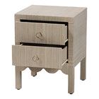 bali & pari Juniper Grasscloth Nightstand with Scalloped Base - Woven Texture 2-Drawer Bedside Table with Gold Ring Pulls, Accent Bedroom Storage Furniture