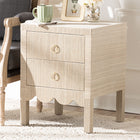 bali & pari Juniper Grasscloth Nightstand with Scalloped Base - Woven Texture 2-Drawer Bedside Table with Gold Ring Pulls, Accent Bedroom Storage Furniture