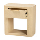 bali & pari Beauford Grasscloth 1-Drawer Nightstand with Open Shelf - Woven Texture Bedside Table with Rounded Corners and Gold Handle, Modern Coastal Accent Table for Bedroom or Living Room