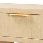 bali & pari Beauford Grasscloth 1-Drawer Nightstand with Open Shelf - Woven Texture Bedside Table with Rounded Corners and Gold Handle, Modern Coastal Accent Table for Bedroom or Living Room