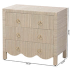 bali & pari Umika Grasscloth Nightstand with Scalloped Base - 3-Drawer Accent Chest with Gold Ring Pulls, Bedroom Storage Table or Side Cabinet
